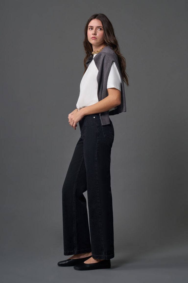 Mizalle Dar Kalıp Geniş Paça Antrasit Denim Pantolon - Mizalle