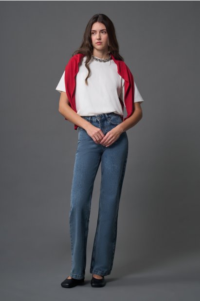 Mizalle Dar Kalıp Geniş Paça Mavi Denim Pantolon - Mizalle