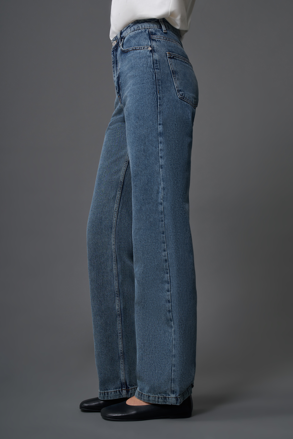 Mizalle Dar Kalıp Geniş Paça Mavi Denim Pantolon