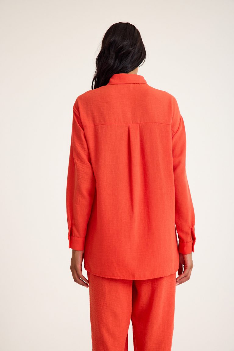 Mizalle Keten Dokulu Yazlık Rahat Kesimli Nar Çiçeği Gömlek - Mizalle