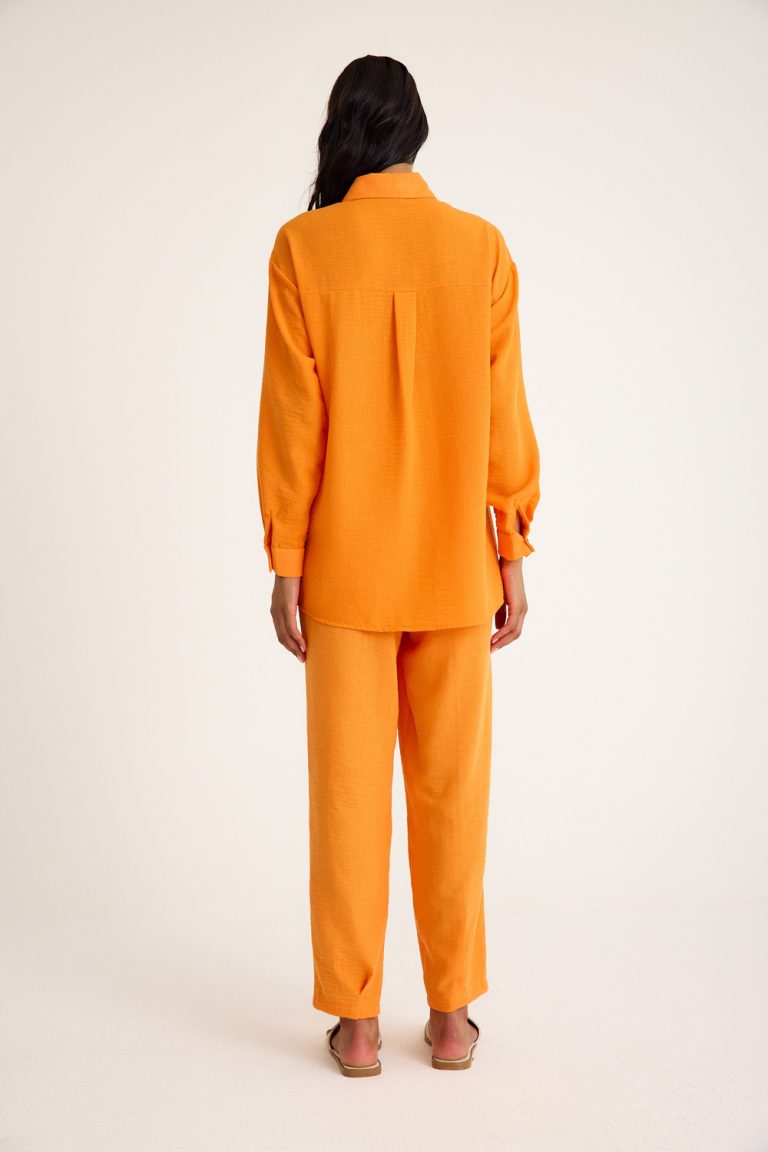 Mizalle Keten Dokulu Yazlık Rahat Kesimli Turuncu Gömlek - Mizalle