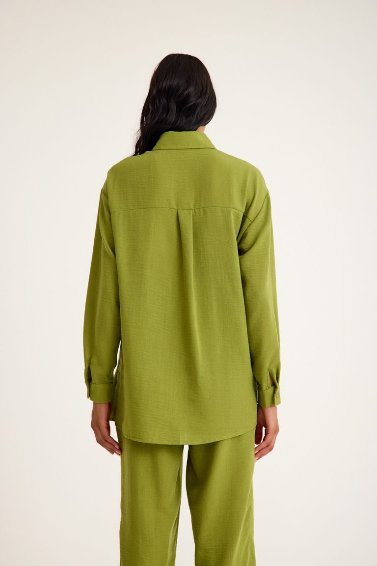 Mizalle Keten Dokulu Yazlık Rahat Kesimli Açık Yeşil Gömlek - Mizalle