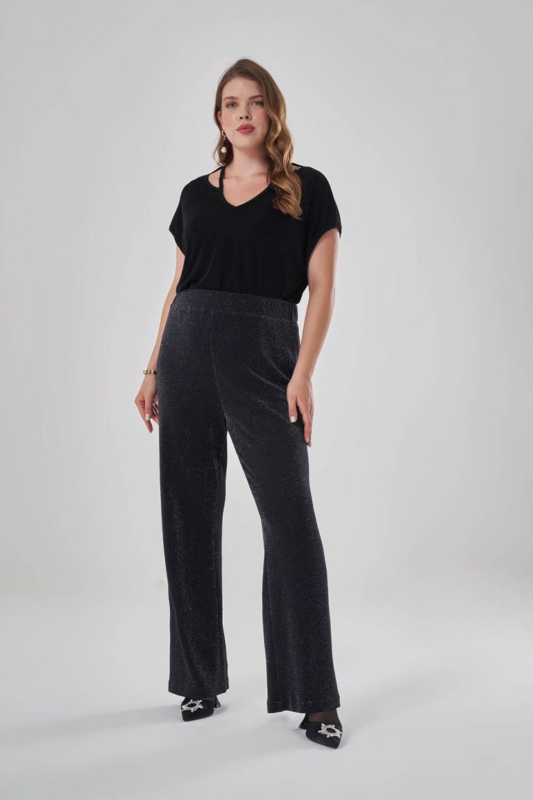 Mizalle Gümüş Simli Rahat Kesimli Büyük Beden Pantolon - Mizalle