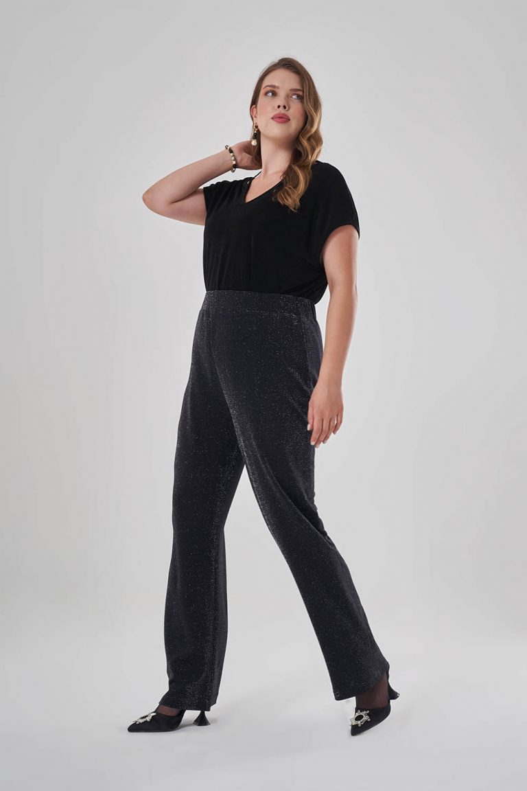 Mizalle Gümüş Simli Rahat Kesimli Büyük Beden Pantolon - Mizalle