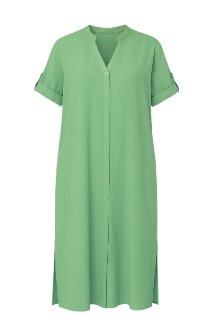 Mizalle - Mizalle Hakim Yaka Keten Görünümlü Yeşil Kısa Kollu Uzun Yazlık Elbise Mizalle - Mizalle Hakim Yaka Keten Görünümlü Yeşil Kısa Kollu Uzun Yazlık Elbise