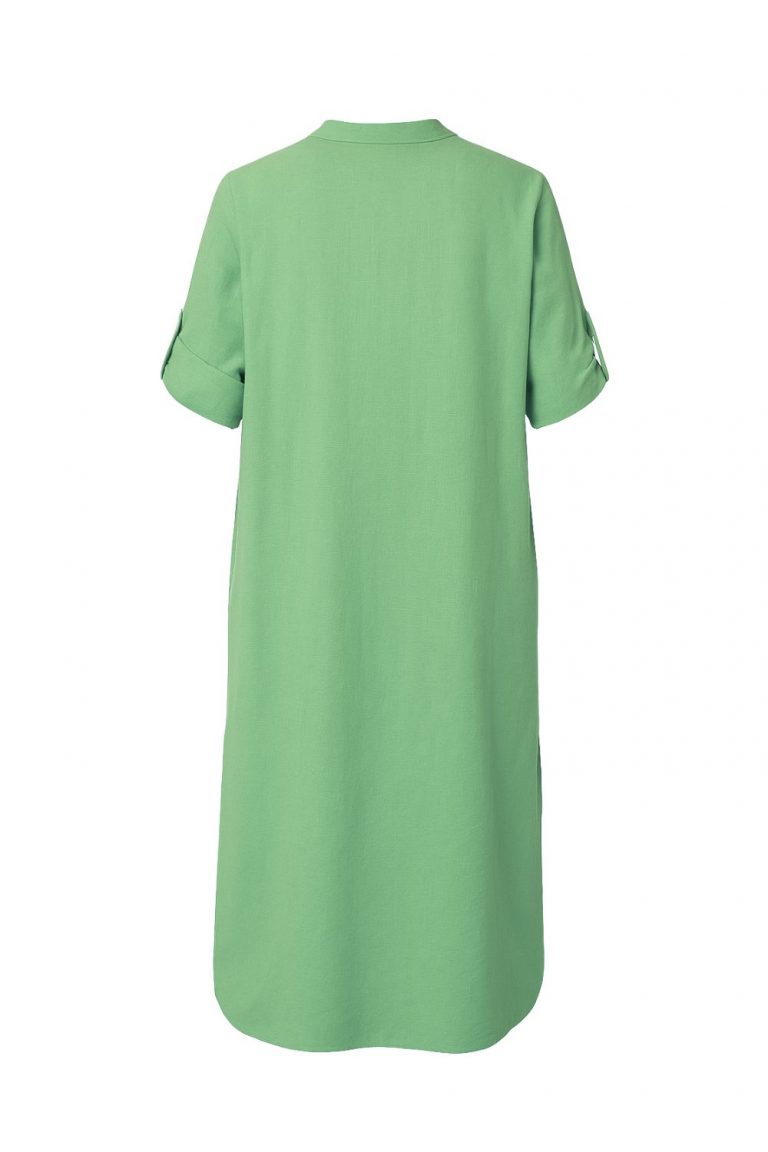 Mizalle Hakim Yaka Keten Görünümlü Yeşil Kısa Kollu Uzun Yazlık Elbise - Mizalle