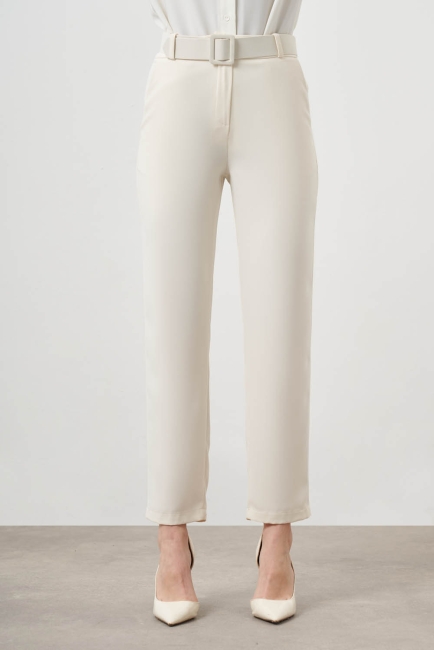 Mizalle - Hazır Kemerli Ekru Pantolon