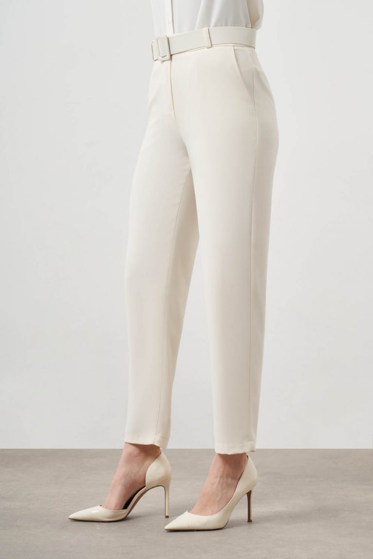 Hazır Kemerli Ekru Pantolon - Mizalle