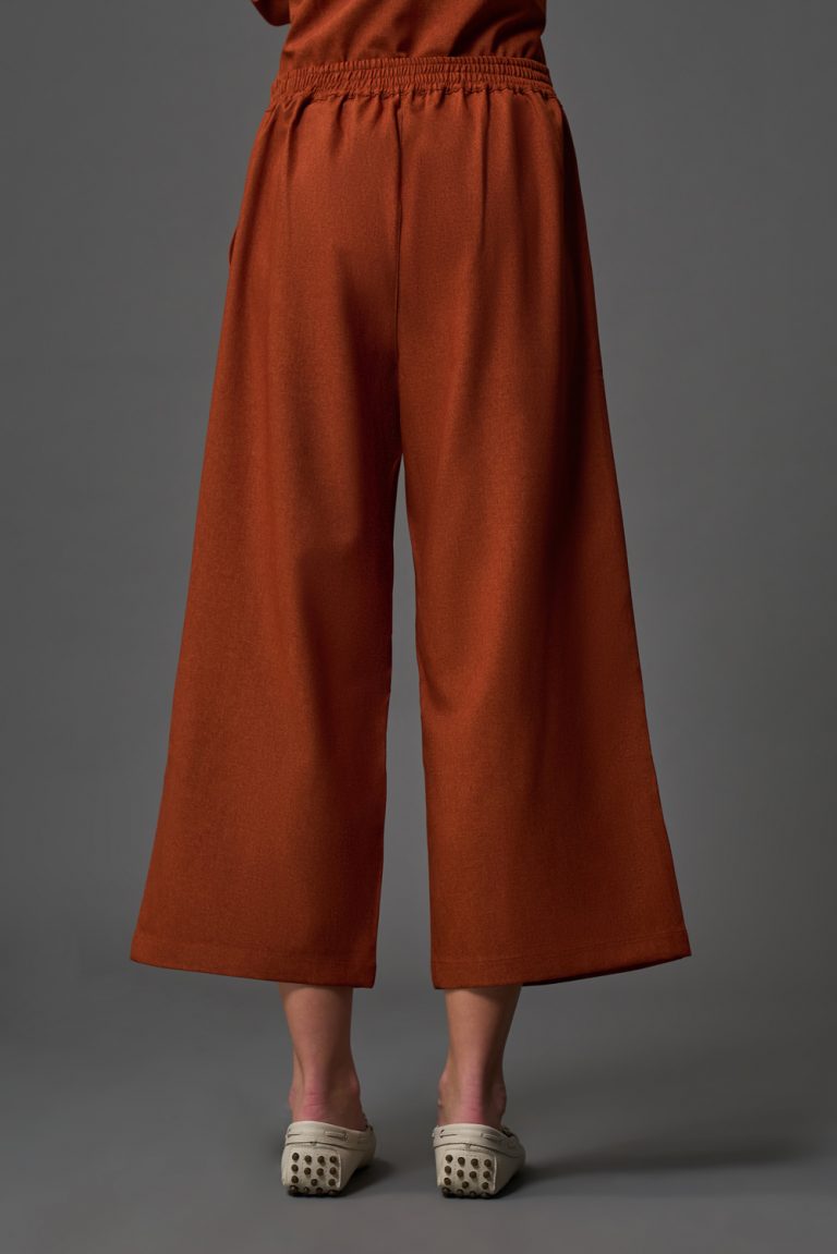 Mizalle Çift Pile Kısa Paçalı Geniş Kesim Kiremit Rengi Pantolon - Mizalle