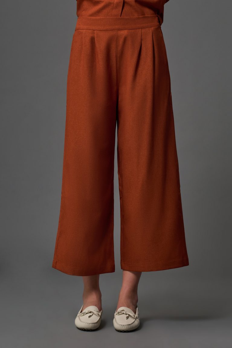 Mizalle Çift Pile Kısa Paçalı Geniş Kesim Kiremit Rengi Pantolon - Mizalle