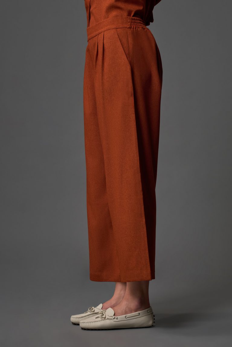 Mizalle Çift Pile Kısa Paçalı Geniş Kesim Kiremit Rengi Pantolon - Mizalle