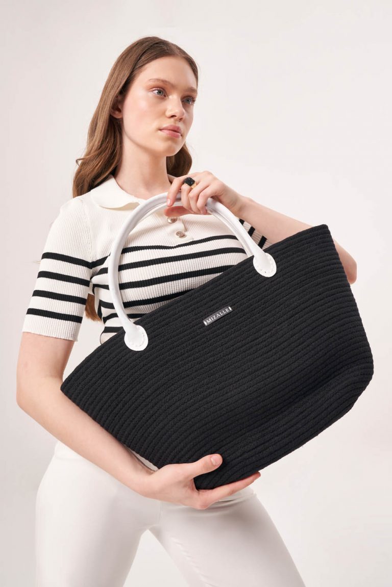 Mizalle İp Örgü Siyah El Çantası - Mizalle