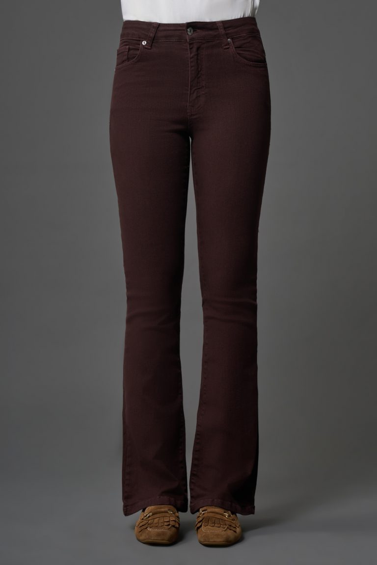 Mizalle Skinny Fit Flare Paça Kahverengi Denim Pantolon - Mizalle