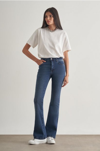 Mizalle Skinny Fit Flare Paça Koyu Mavi Denim Pantolon - Mizalle