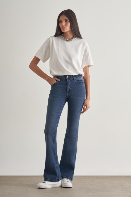 Mizalle - Mizalle Skinny Fit Flare Paça Koyu Mavi Denim Pantolon Mizalle - Mizalle Skinny Fit Flare Paça Koyu Mavi Denim Pantolon