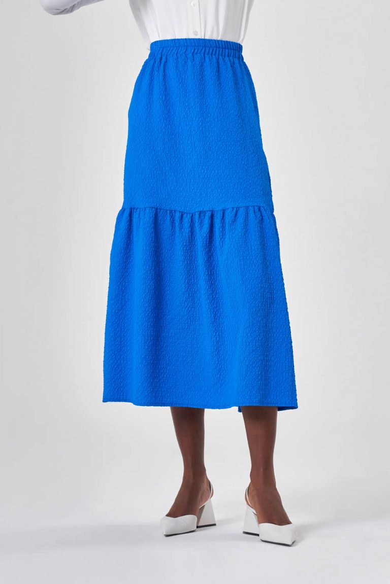 Mizalle Jakar Dokulu İnce Midi Mavi Etek - Mizalle