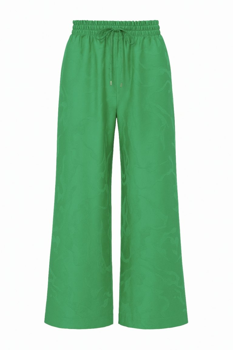 Mizalle Beli Lastikli Geniş Paça Jakarlı Yeşil Pantolon - Mizalle