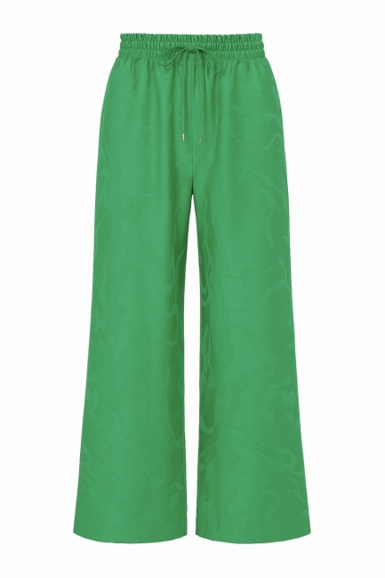 Mizalle - Mizalle Beli Lastikli Geniş Paça Jakarlı Yeşil Pantolon