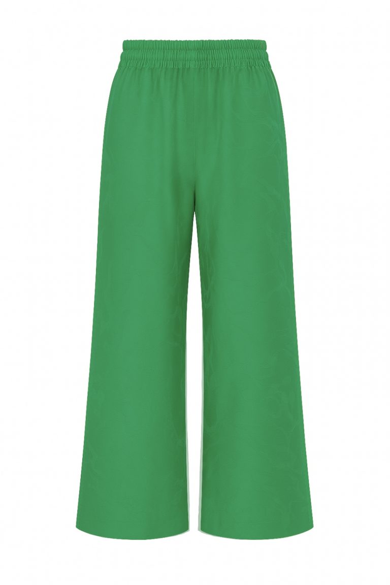 Mizalle Beli Lastikli Geniş Paça Jakarlı Yeşil Pantolon - Mizalle