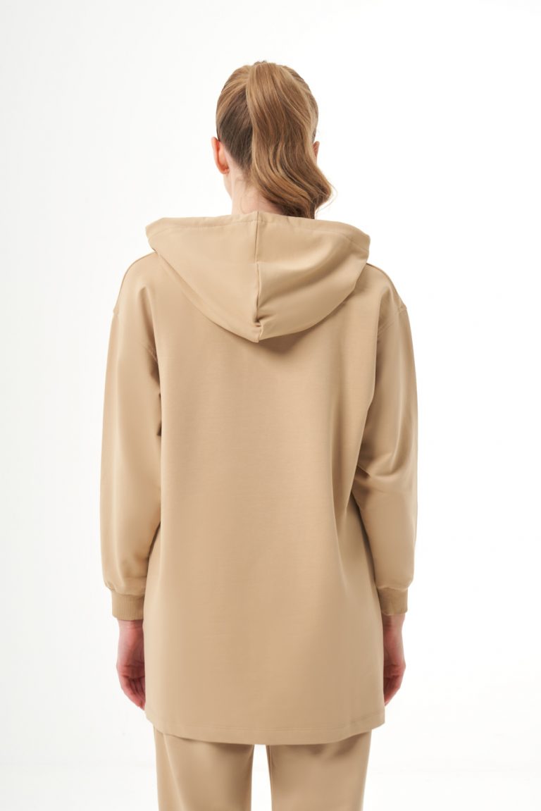 Mizalle Kapüşonlu Kanguru Cepli Bej Rengi Sweatshirt - Mizalle