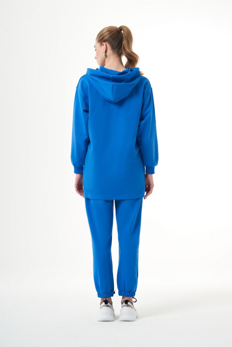 Mizalle Kapüşonlu Kanguru Cepli Mavi Sweatshirt - Mizalle