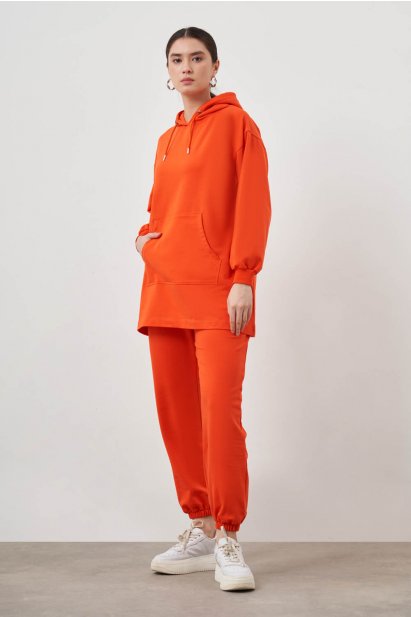 Mizalle Kapüşonlu Kanguru Cepli Nar Çiçeği Sweatshirt - Mizalle