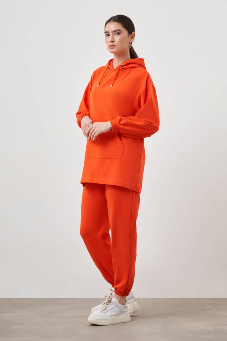 Mizalle Kapüşonlu Kanguru Cepli Nar Çiçeği Sweatshirt - Mizalle