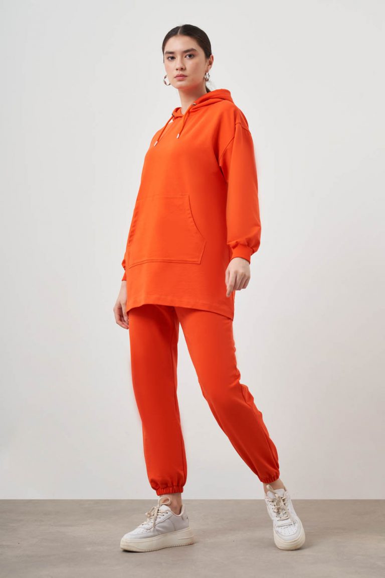 Mizalle Kapüşonlu Kanguru Cepli Nar Çiçeği Sweatshirt - Mizalle