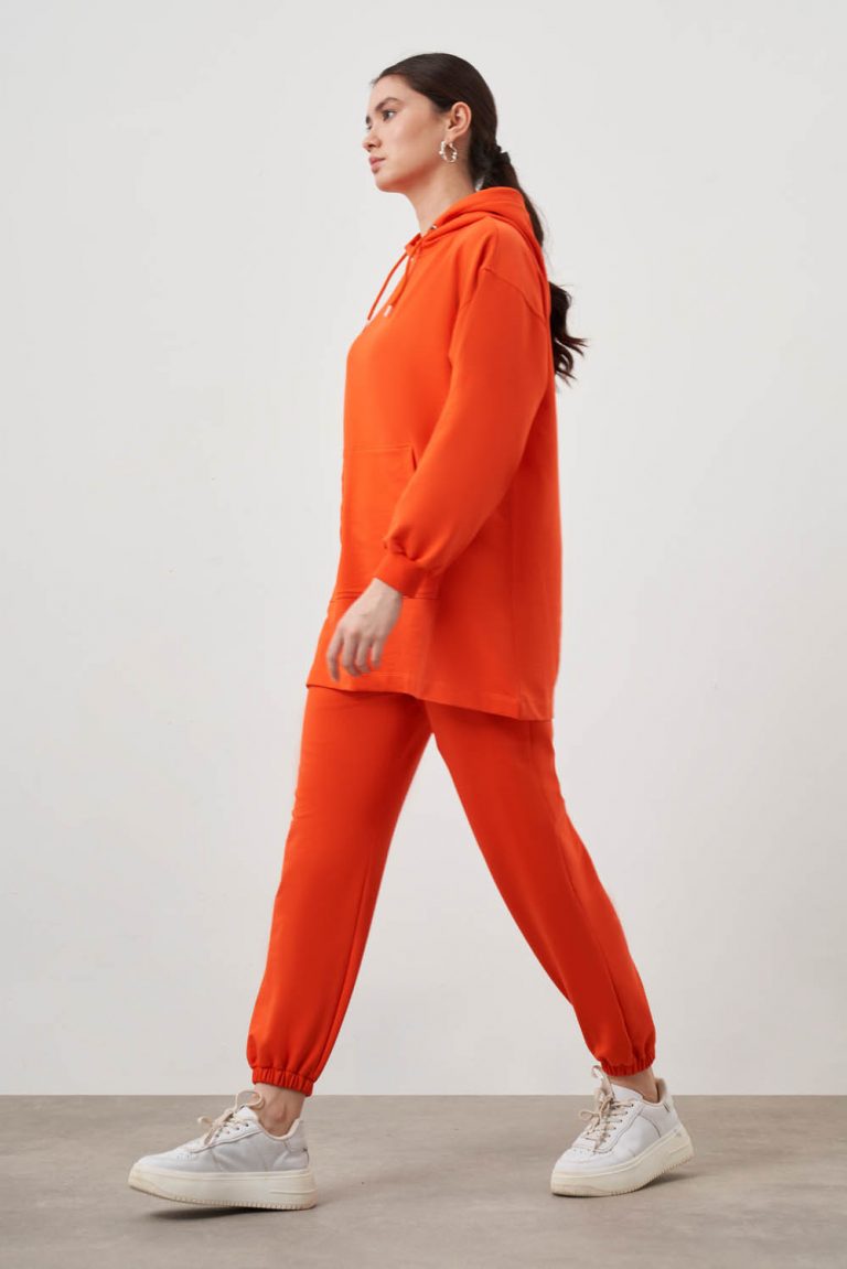 Mizalle Kapüşonlu Kanguru Cepli Nar Çiçeği Sweatshirt - Mizalle