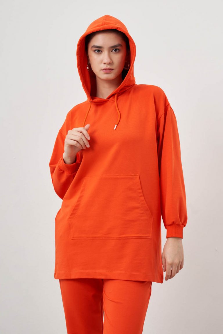 Mizalle Kapüşonlu Kanguru Cepli Nar Çiçeği Sweatshirt - Mizalle