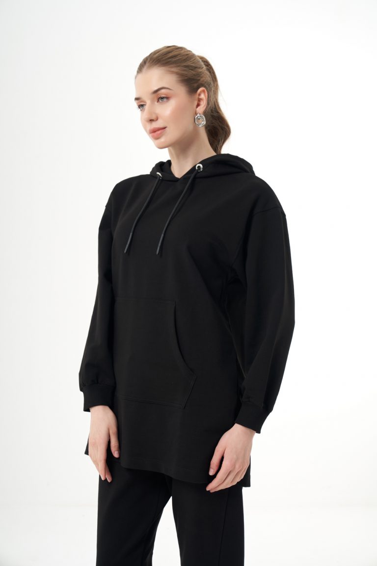 Mizalle Kapüşonlu Kanguru Cepli Siyah Sweatshirt - Mizalle