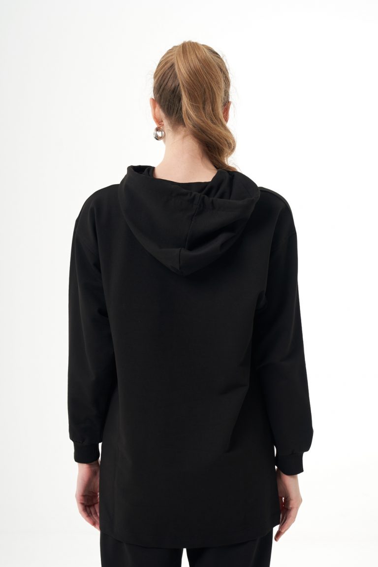 Mizalle Kapüşonlu Kanguru Cepli Siyah Sweatshirt - Mizalle
