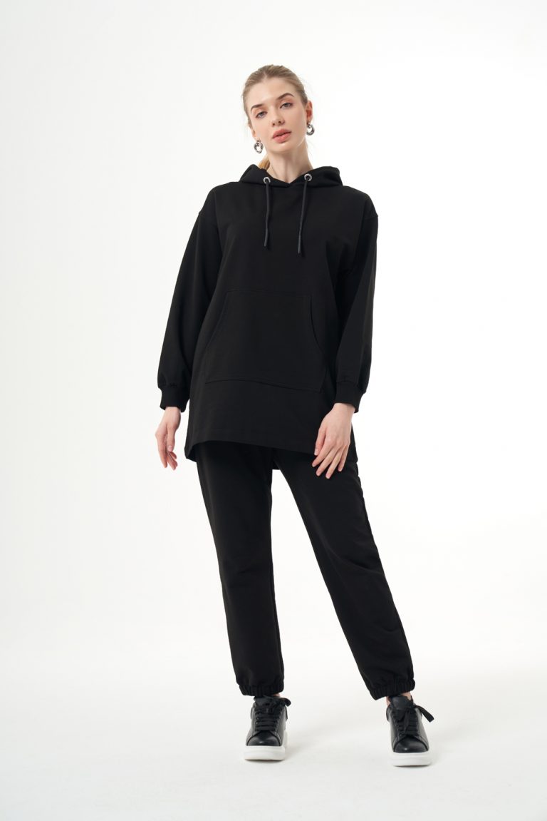 Mizalle Kapüşonlu Kanguru Cepli Siyah Sweatshirt - Mizalle