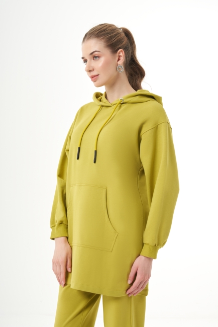 Mizalle - Mizalle Kapüşonlu Kanguru Cepli Yeşil Sweatshirt Mizalle - Mizalle Kapüşonlu Kanguru Cepli Yeşil Sweatshirt