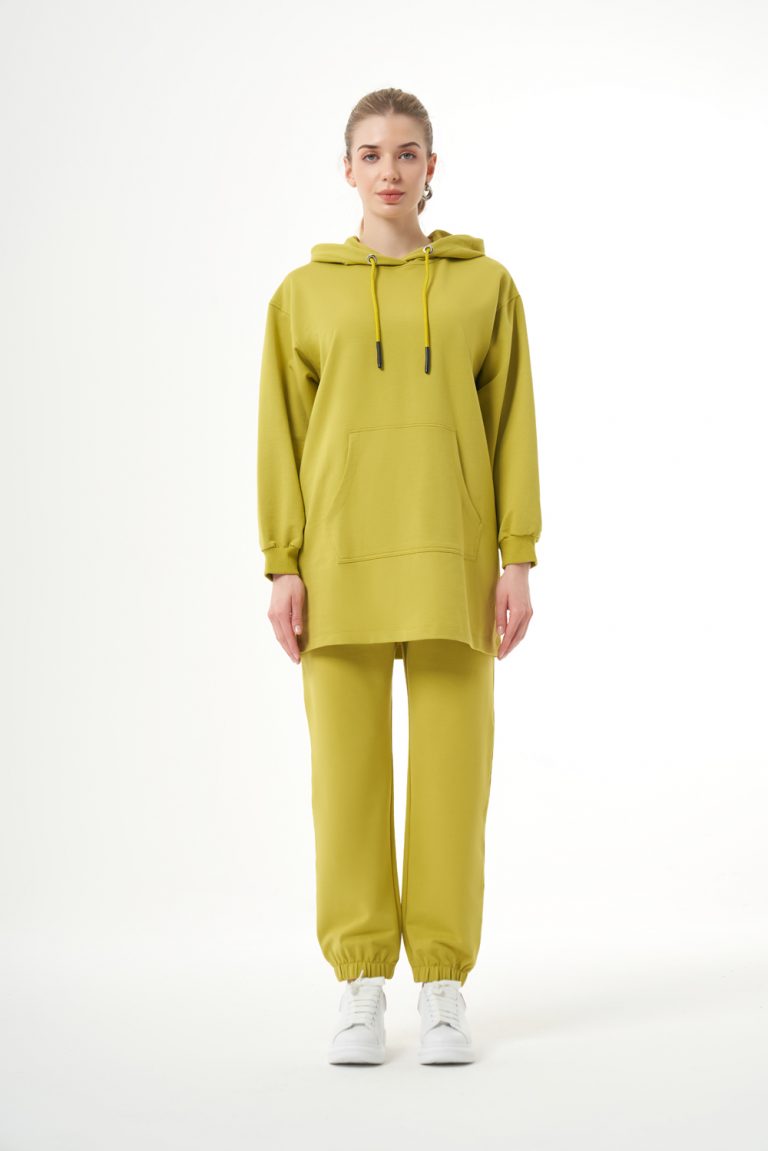 Mizalle Kapüşonlu Kanguru Cepli Yeşil Sweatshirt - Mizalle