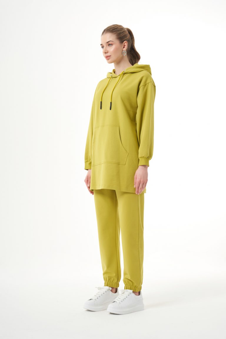 Mizalle Kapüşonlu Kanguru Cepli Yeşil Sweatshirt - Mizalle