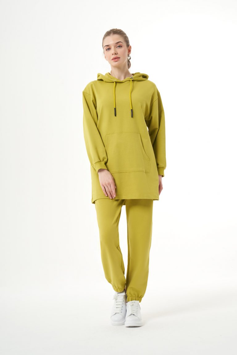 Mizalle Kapüşonlu Kanguru Cepli Yeşil Sweatshirt - Mizalle