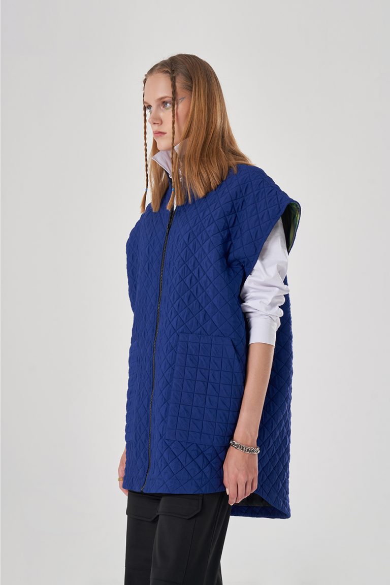 Mizalle Kapitone Oversize Saks Mavisi Yelek - Mizalle