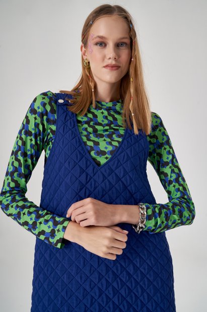 Mizalle Saks Mavisi Maksi Kapitone Jile Elbise - Mizalle