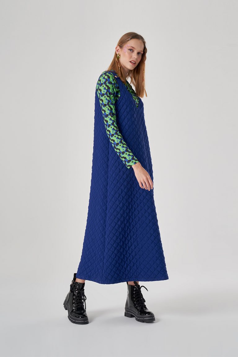 Mizalle Saks Mavisi Maksi Kapitone Jile Elbise - Mizalle