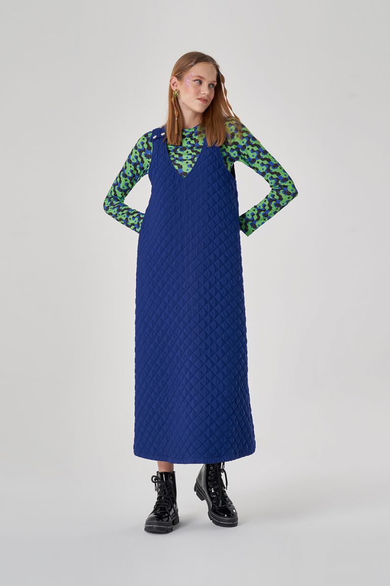 Mizalle Saks Mavisi Maksi Kapitone Jile Elbise - Mizalle