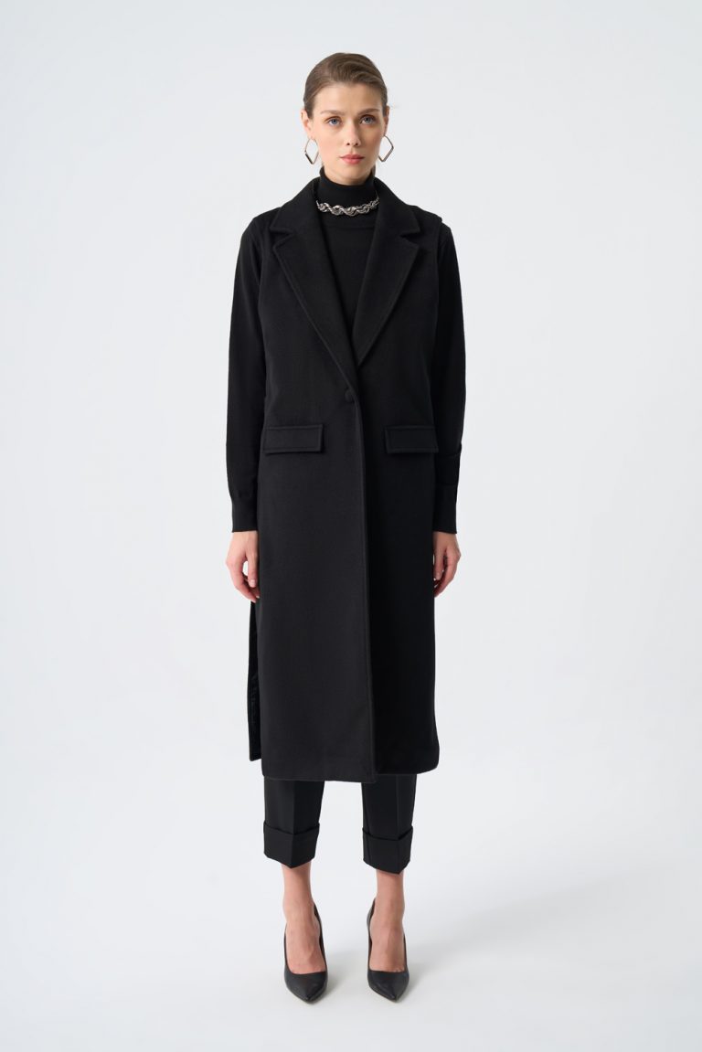 Mizalle Kaşe Dokulu Aksesuar Detaylı Siyah Uzun Yelek - Mizalle