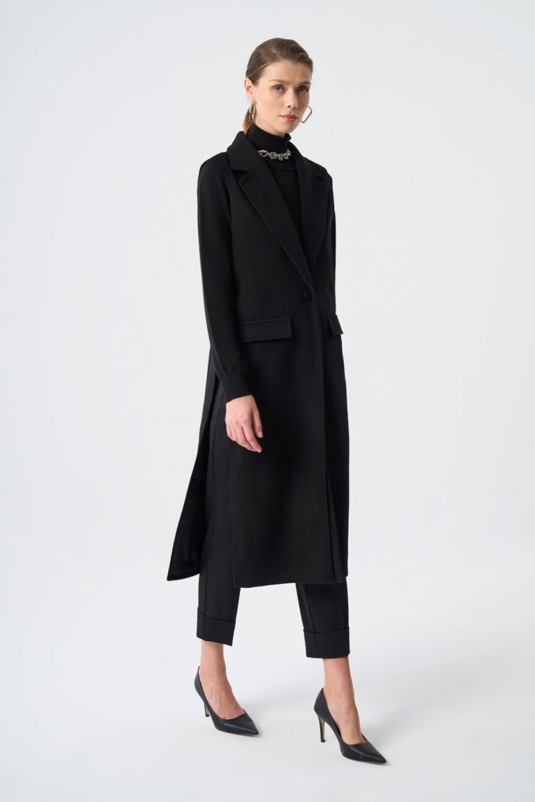 Mizalle Kaşe Dokulu Aksesuar Detaylı Siyah Uzun Yelek - Mizalle