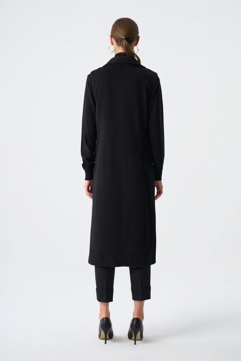 Mizalle Kaşe Dokulu Aksesuar Detaylı Siyah Uzun Yelek - Mizalle