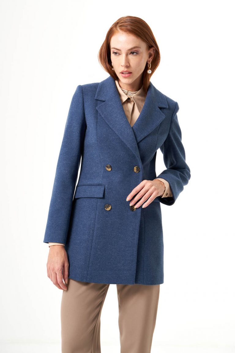 Mizalle Kaşe Dokulu İndigo Mavi Anvelop Ceket - Mizalle