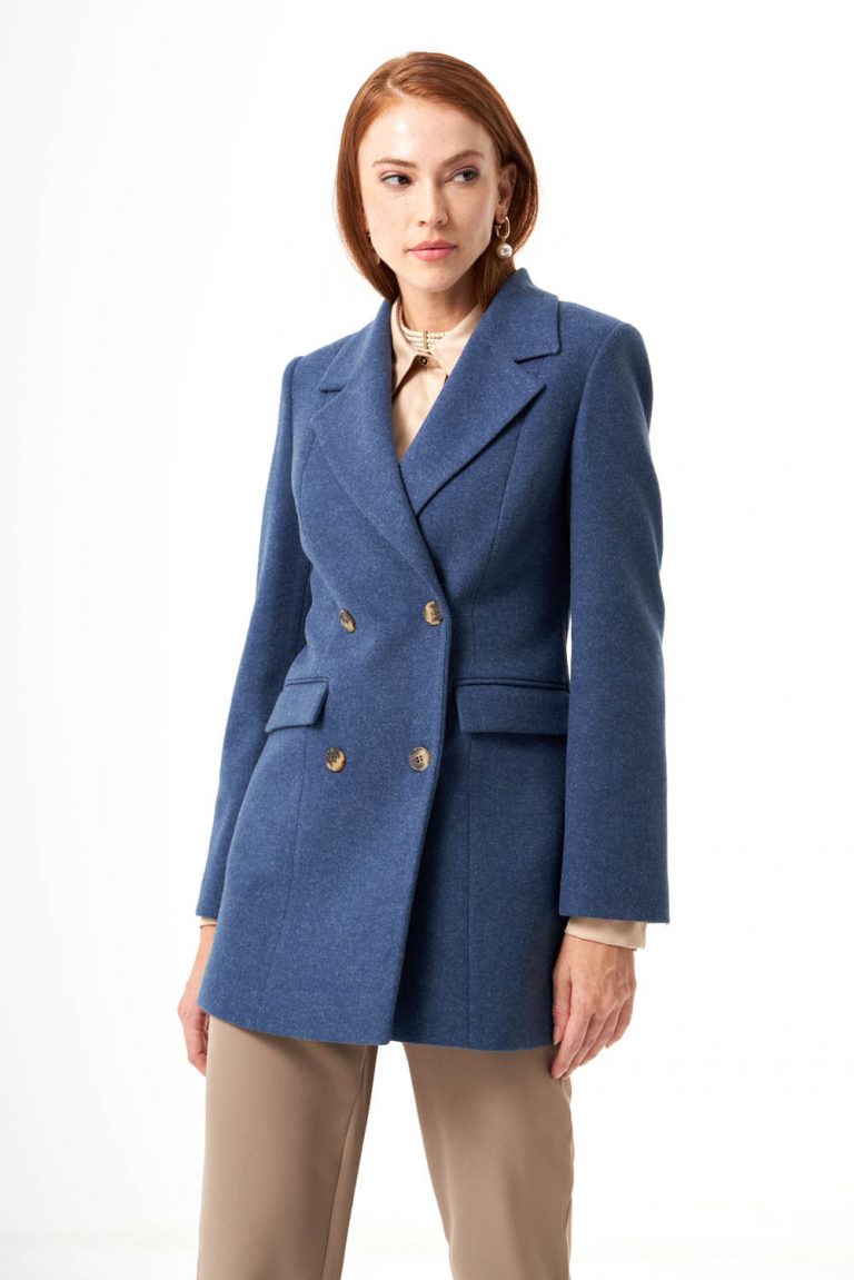 Mizalle Kaşe Dokulu İndigo Mavi Anvelop Ceket - Mizalle