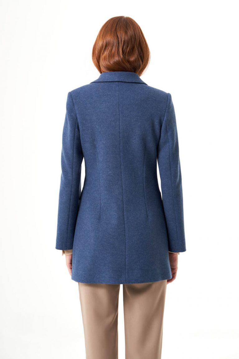 Mizalle Kaşe Dokulu İndigo Mavi Anvelop Ceket - Mizalle