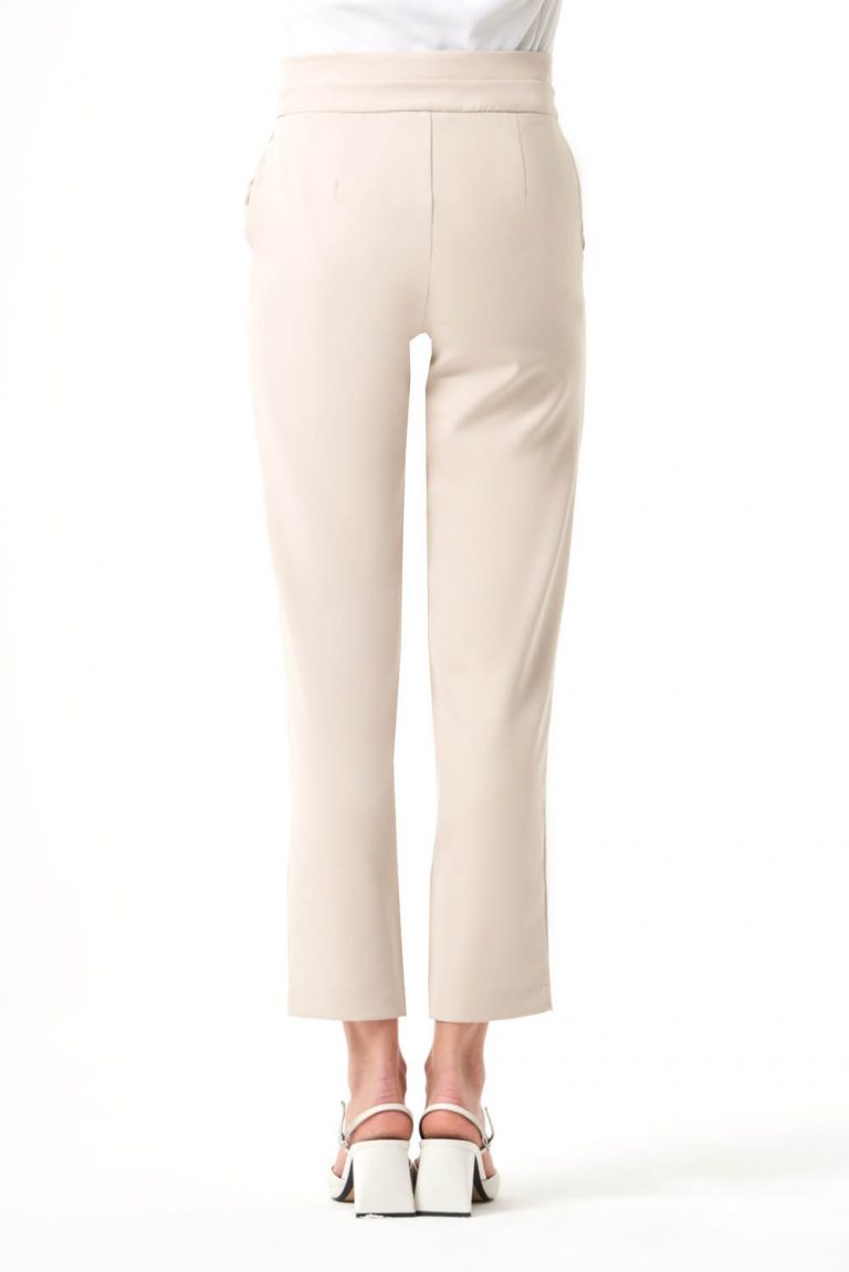 Mizalle Bel Detaylı Klasik Kısa Paça Bej Kumaş Pantolon - Mizalle