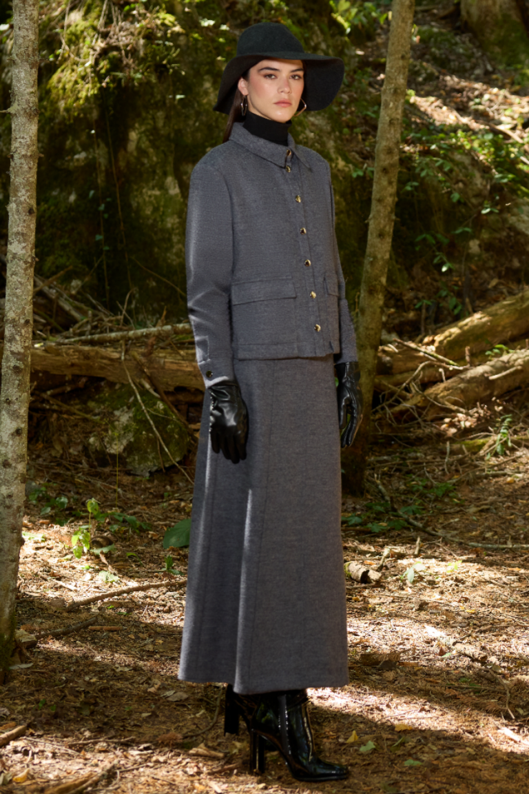 Mizalle Yün Dokulu Uzun Gri Kaşe Etek - Mizalle