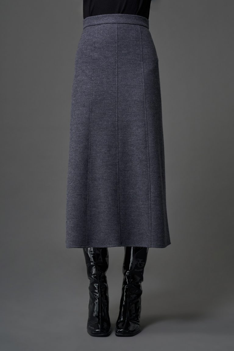 Mizalle Yün Dokulu Uzun Gri Kaşe Etek - Mizalle